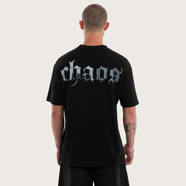 Model wears Mirage Box Fit Tee Jet Black T-Shirts in Black - Image 2