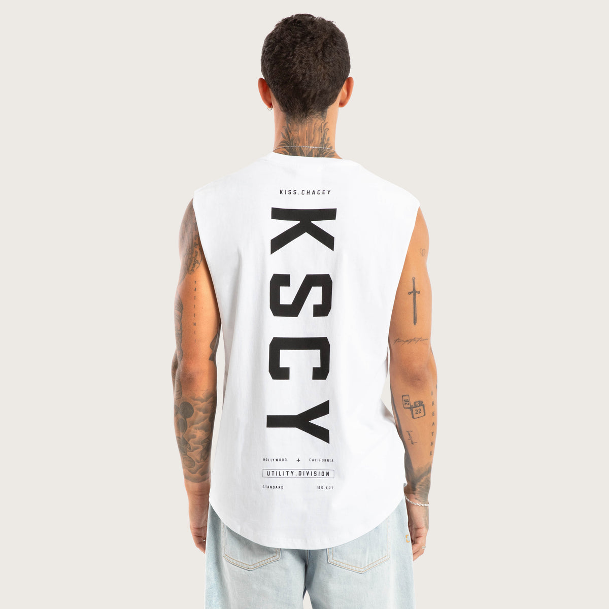 Visualise Curved Hem Muscle Tee White | KSCY