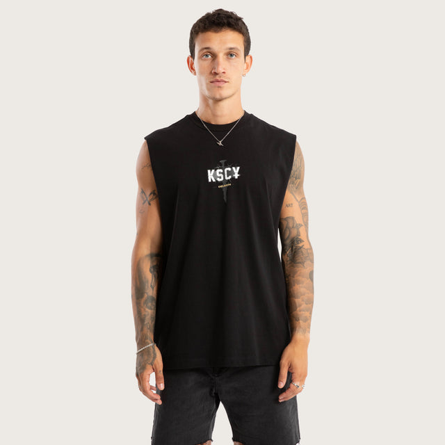 Model wears Imperial Relaxed Muscle Jet Black Muscle Tees in Black - Image 1