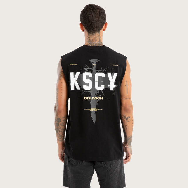 Model wears Imperial Relaxed Muscle Jet Black Muscle Tees in Black - Image 2