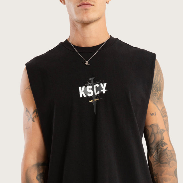 Model wears Imperial Relaxed Muscle Jet Black Muscle Tees in Black - Image 3