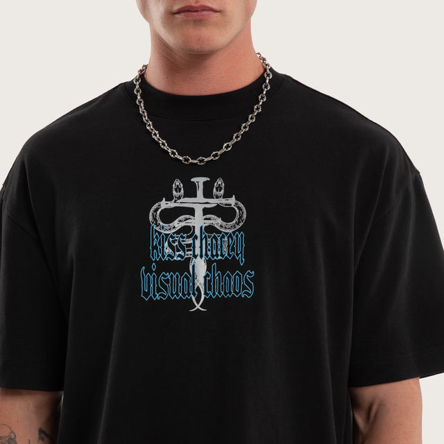 Model wears Pray Soul Street Tee Jet Black T-Shirts Black – image 3