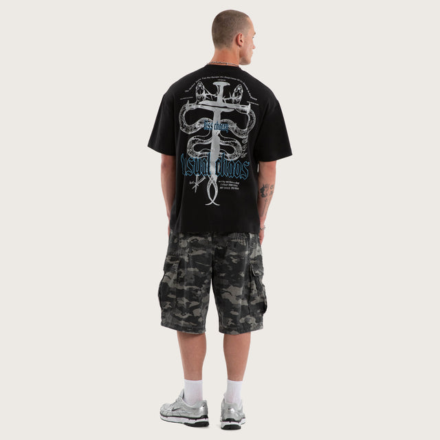 Model wears Pray Soul Street Tee Jet Black T-Shirts Black – image 4