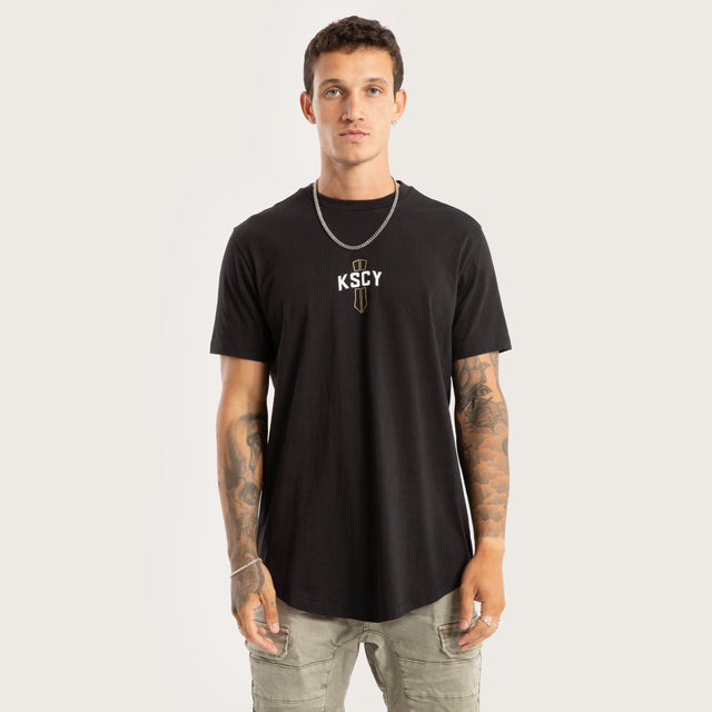 Model wears Delight Dual Curved Tee Jet Black T-Shirts Black – image 1