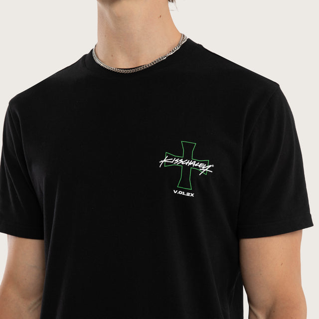 Model wears Crossover Dual Curved Tee Jet Black T-Shirts Black – image 4