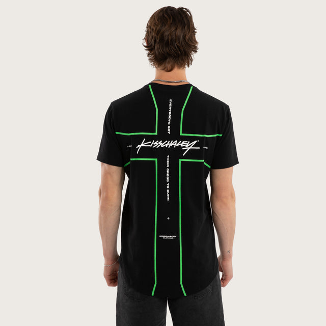 Model wears Crossover Dual Curved Tee Jet Black T-Shirts Black – image 1