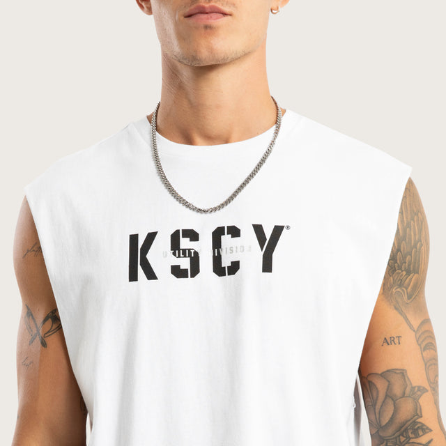 Model wears Utility Dual Curved Muscle White Muscle Tees White – image 3