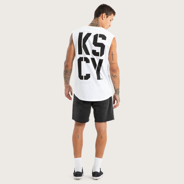 Model wears Utility Dual Curved Muscle White Muscle Tees White – image 5