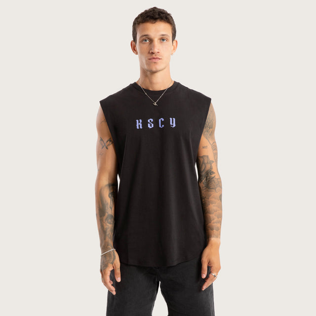 Model wears Surplus Dual Curved Muscle Jet Black Muscle Tees Black – image 1