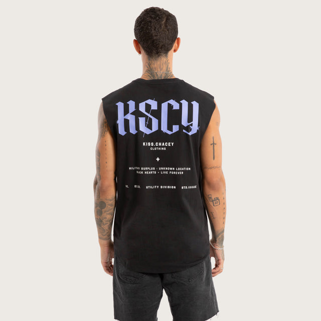 Model wears Surplus Dual Curved Muscle Jet Black Muscle Tees Black – image 2