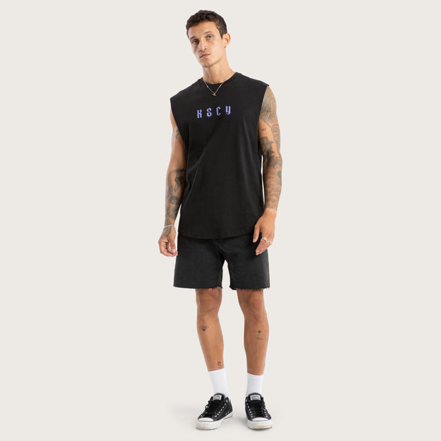 Model wears Surplus Dual Curved Muscle Jet Black Muscle Tees Black – image 4