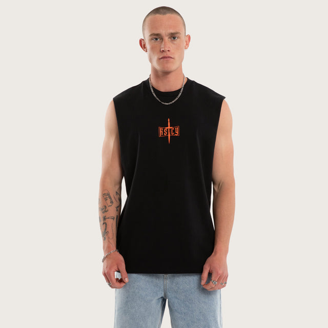 Model wears Plague Relaxed Muscle Jet Black Muscle Tees Black – image 1