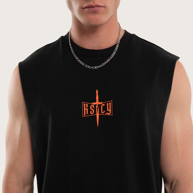 Model wears Plague Relaxed Muscle Jet Black Muscle Tees Black – image 3