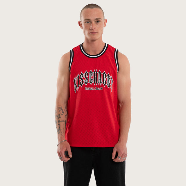 Model wears Tracks Basketball Jersey Red Jerseys Red – image 1
