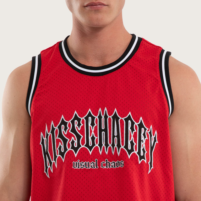 Model wears Tracks Basketball Jersey Red Jerseys Red – image 3
