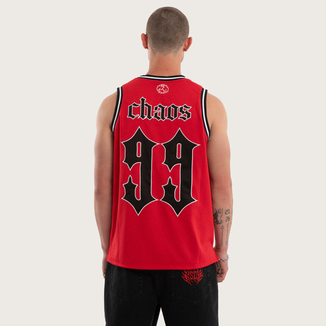 Model wears Tracks Basketball Jersey Red Jerseys Red – image 2