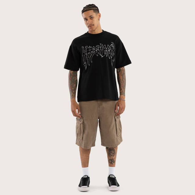Model wears Scyth Loopback Street Tee Jet Black T-Shirts Black – image 5