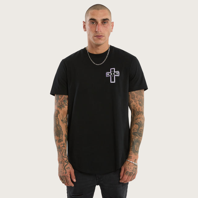 Model wears Dominus Dual Curved Tee Jet Black T-Shirts Black – image 1
