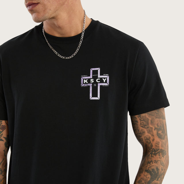 Model wears Dominus Dual Curved Tee Jet Black T-Shirts Black – image 4