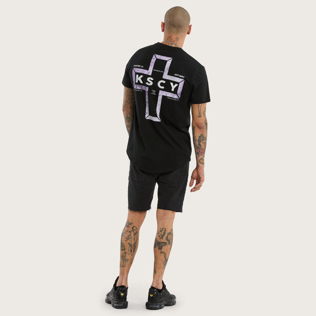 Model wears Dominus Dual Curved Tee Jet Black T-Shirts Black – image 2