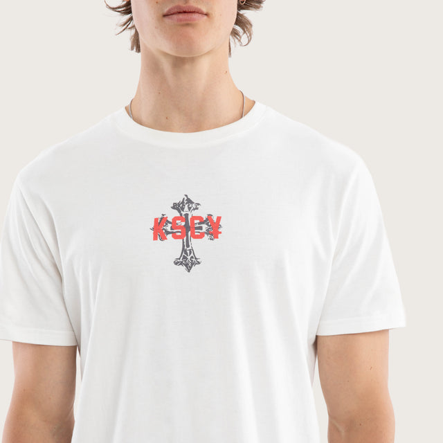 Model wears Hexborn Standard Tee Natural White T-Shirts White – image 4