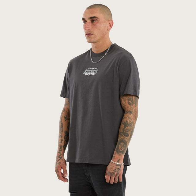 Model wears Risen Relaxed Fit Tee Grey T-Shirts in Grey - Image 3