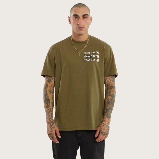 Model wears Fierce Relaxed Fit Tee in Green T-Shirts in Green - Image 3