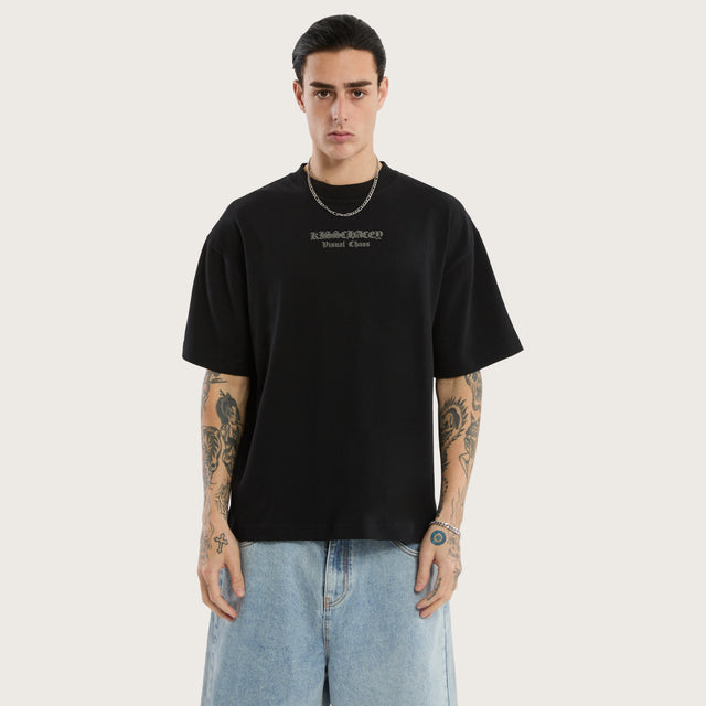 Model wears Predator Box Fit Tee Jet Black T-Shirts in Black - Image 3