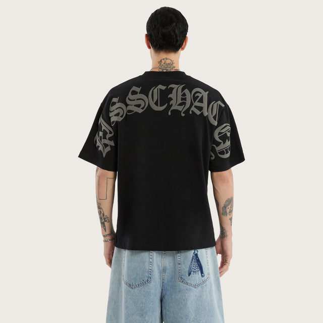 Model wears Predator Box Fit Tee Jet Black T-Shirts in Black - Image 1