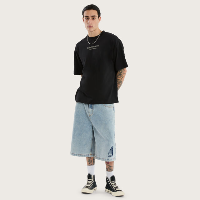 Model wears Predator Box Fit Tee Jet Black T-Shirts in Black - Image 2