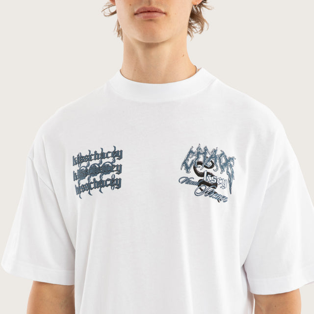 Model wears Clusters Street Tee Optical White T-Shirts in White - Image 5