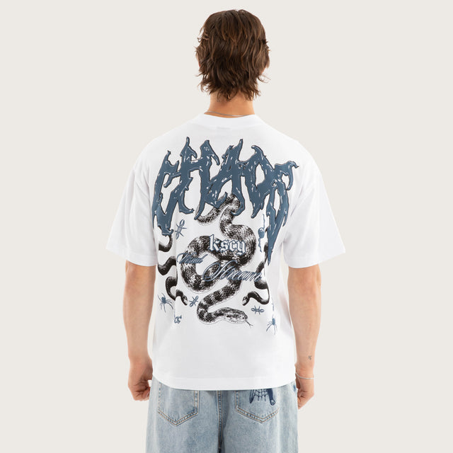 Model wears Clusters Street Tee Optical White T-Shirts in White - Image 6