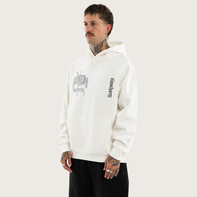 Model wears Entropy Oversized Hoodie Natural White Hoodies in White - Image 3