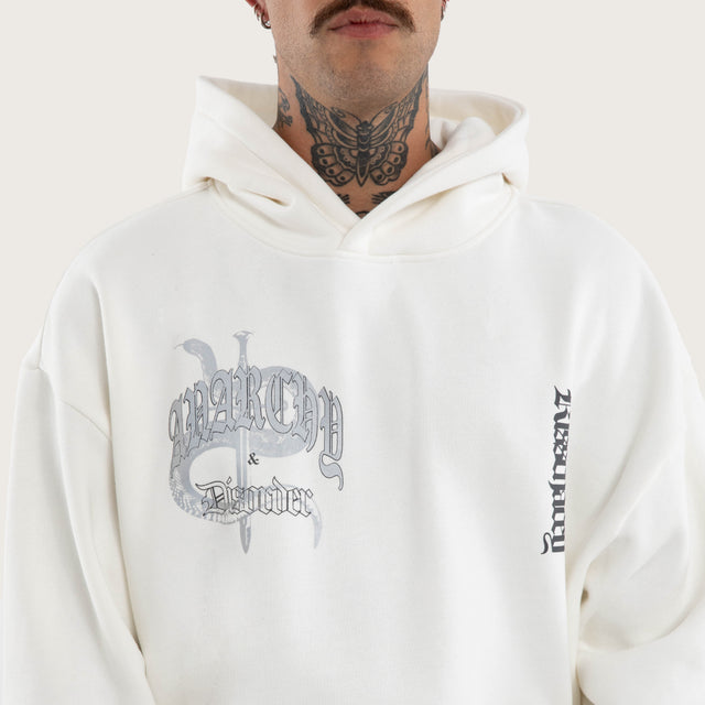 Model wears Entropy Oversized Hoodie Natural White Hoodies in White - Image 4