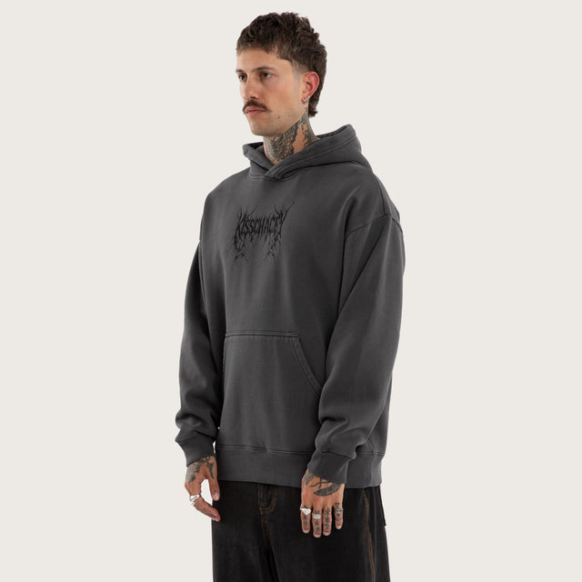 Model wears Renegade Relaxed Hoodie Pigment in Grey Hoodies in Grey - Image 3