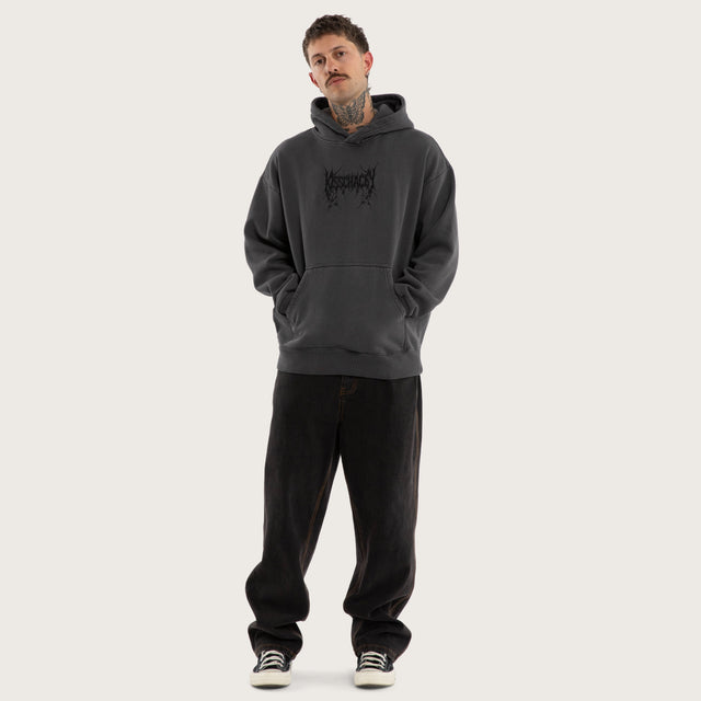 Model wears Renegade Relaxed Hoodie Pigment in Grey Hoodies in Grey - Image 5