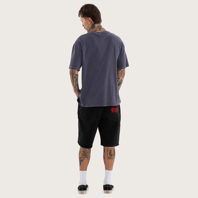 Model wears Revolt Box Fit Tee Snow Mystical T-Shirts in Purple - Image 2