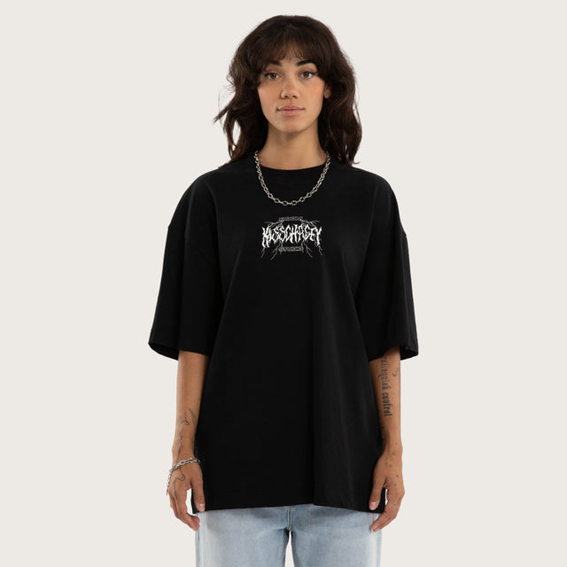 Model wears Blackthorn Street Tee Jet Black T-Shirts in Black - Image 4