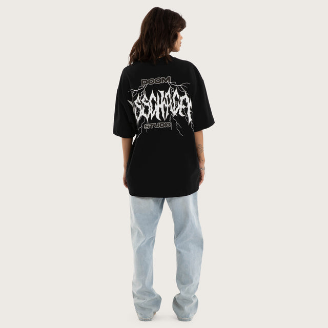 Model wears Blackthorn Street Tee Jet Black T-Shirts in Black - Image 9