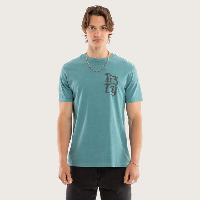 Model wears Mutiny Street Tee Pigment Brittany Blue T-Shirts in Blue - Image 2