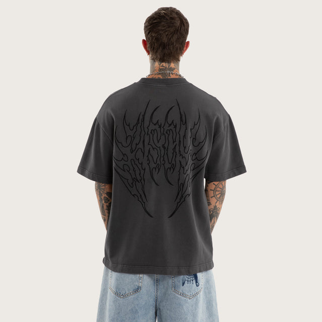 Model wears Crossfade Loopback Street Tee Pigment Grey T-Shirts in Grey - Image 1