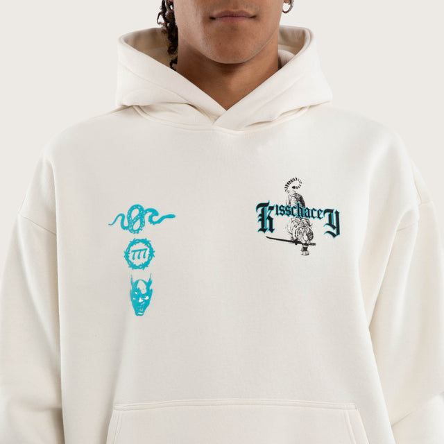 Model wears Zion Oversized Hoodie in Beige Hoodies in 0 - Image 3