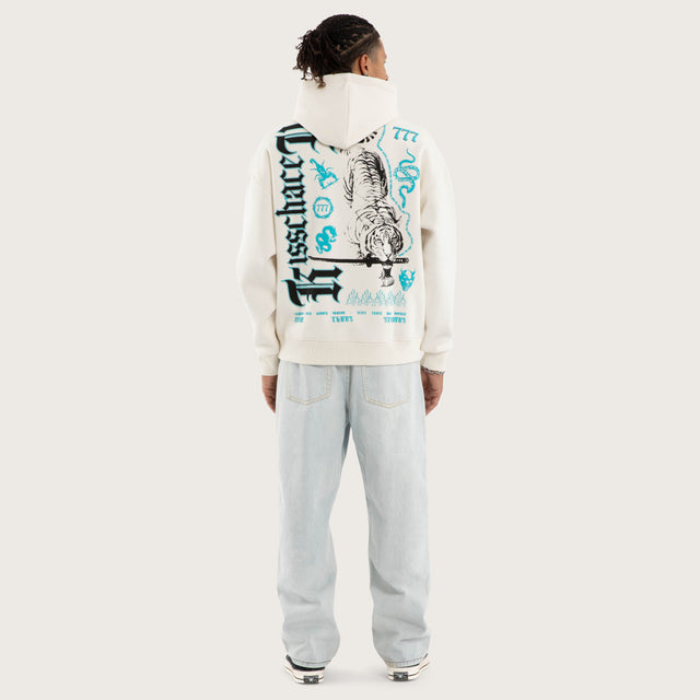 Model wears Zion Oversized Hoodie in Beige Hoodies in 0 - Image 5