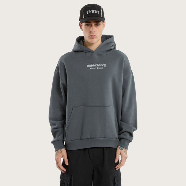 Model wears Predator Oversized Hoodie in Grey Hoodies in Grey - Image 1