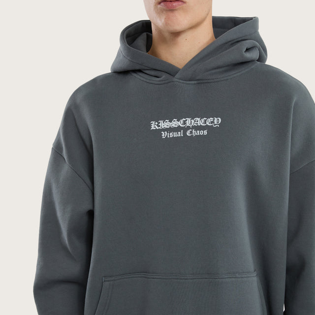 Model wears Predator Oversized Hoodie in Grey Hoodies in Grey - Image 2