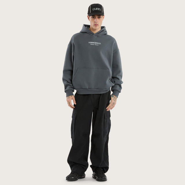 Model wears Predator Oversized Hoodie in Grey Hoodies in Grey - Image 5