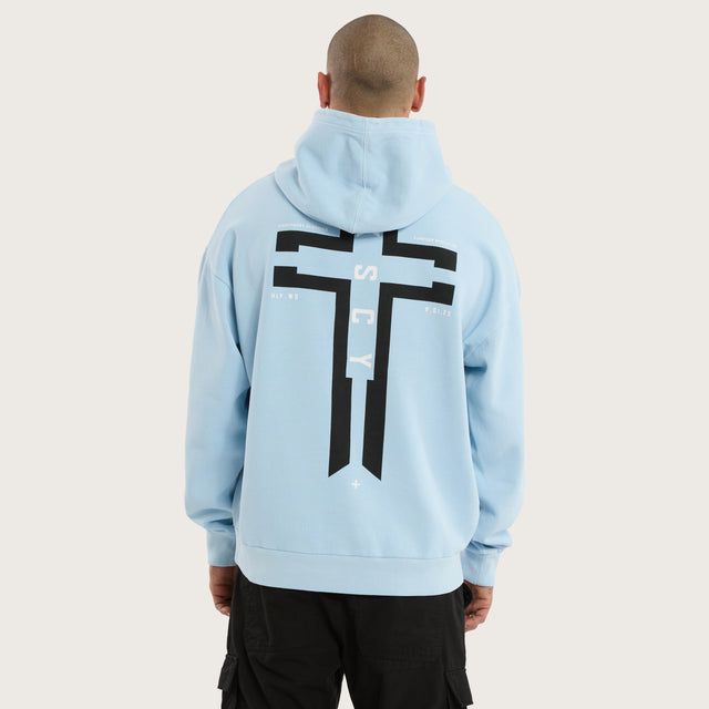 Model wears Constitute Oversized Hoodie Pigment Sky Blue Hoodies in Blue - Image 4