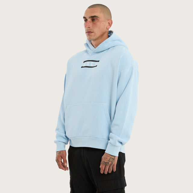 Model wears Constitute Oversized Hoodie Pigment Sky Blue Hoodies in Blue - Image 3