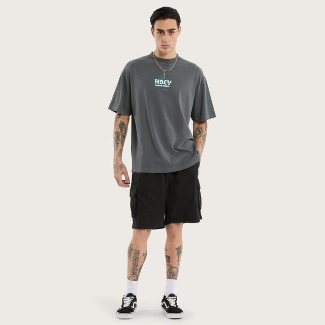 Model wears Archangel Box Fit Tee Pigment Grey T-Shirts in Grey - Image 5