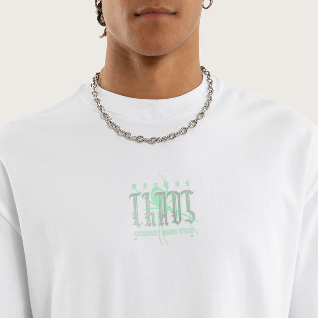 Model wears Protestant Box Fit Tee Optical White T-Shirts in White - Image 3